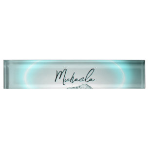 Snowy mountain mysterious blue neon light monogram nameplate