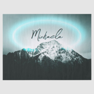 Snowy mountain mysterious blue neon light monogram tissue paper