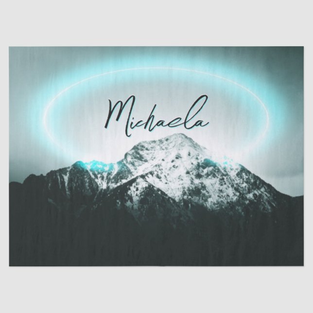 Snowy mountain mysterious blue neon light monogram tissue paper (Front)