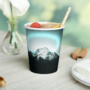 Snowy mountain mysterious blue neon light paper cups