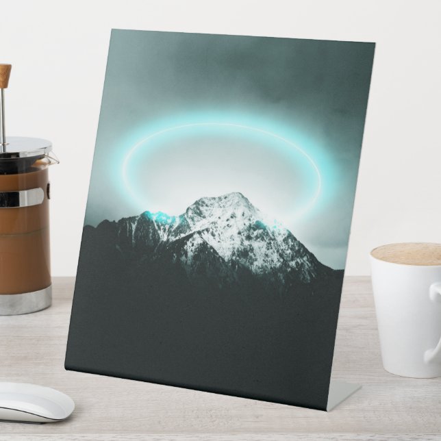 Snowy mountain mysterious blue neon light pedestal sign (In SItu)