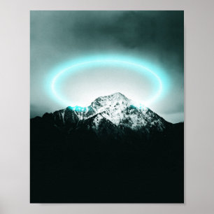 Snowy mountain mysterious blue neon light poster