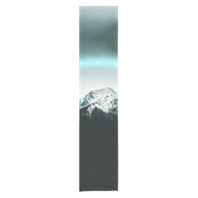 Snowy mountain mysterious blue neon light short table runner (Front)