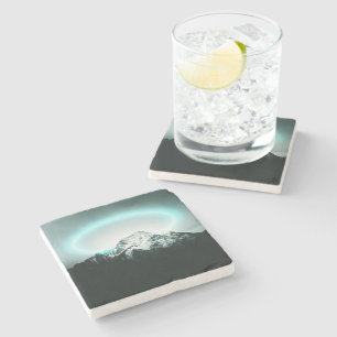Snowy mountain mysterious blue neon light stone coaster