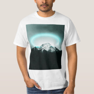 Snowy mountain mysterious blue neon light T-Shirt