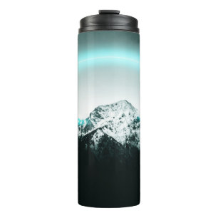 Snowy mountain mysterious blue neon light thermal tumbler