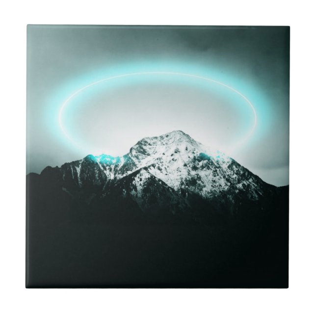Snowy mountain mysterious blue neon light tile (Front)