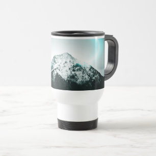 Snowy mountain mysterious blue neon light travel mug