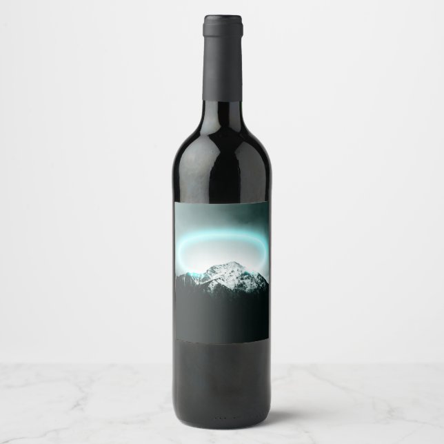 Snowy mountain mysterious blue neon light wine label (Front)