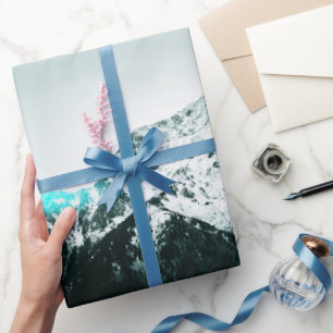 Snowy mountain mysterious blue neon light wrapping paper