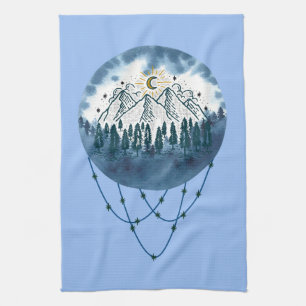 Snowy Mountain Pine Tree Nature Adventure Outdoor Tea Towel