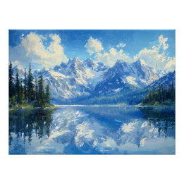 Snowy Mountain Range with Crystal Clear Alpine Lak Poster