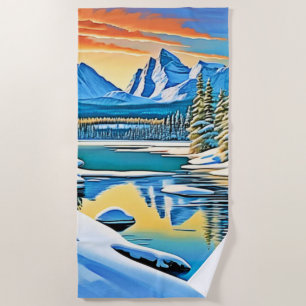Snowy Mountain Reflection Beach Towel