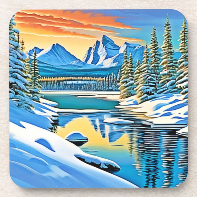Snowy Mountain Reflection Coaster (Front)