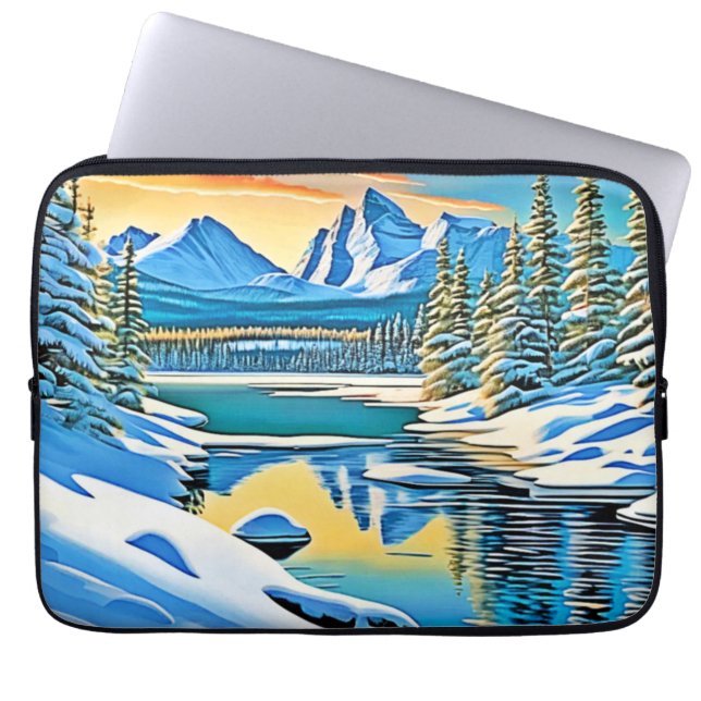 Snowy Mountain Reflection Laptop Sleeve (Front)
