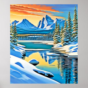 Snowy Mountain Reflection Poster