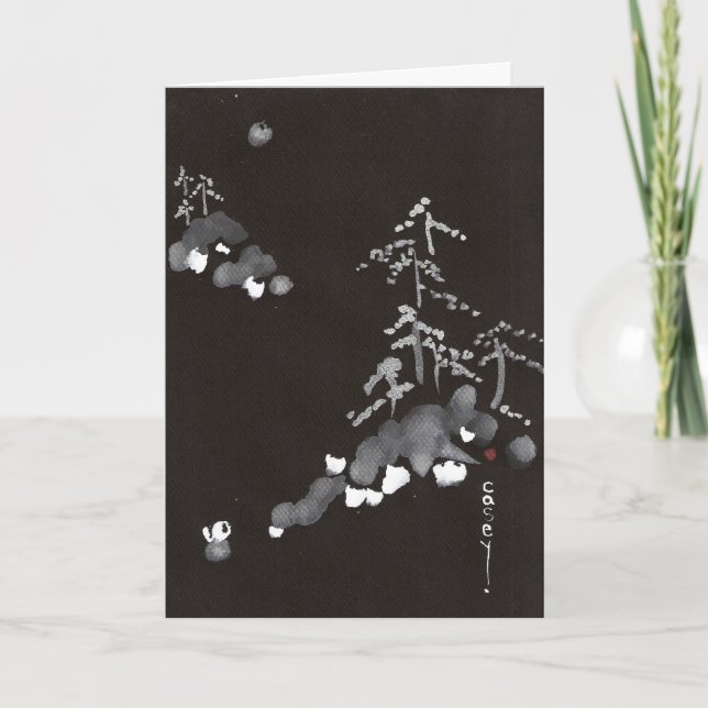 Snowy Mountain Retreat with Holiday Greeting Card (Front)