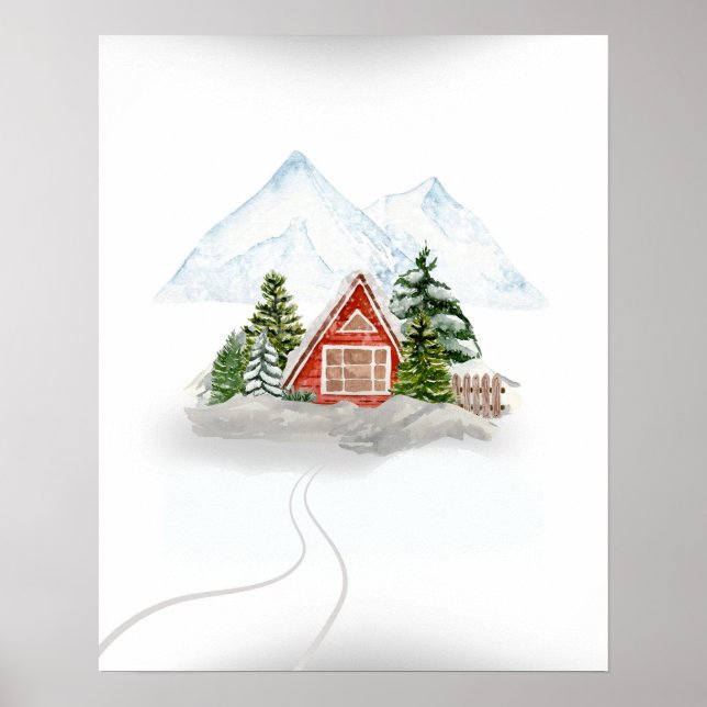Snowy Mountain Retreat: Wooden House in Winter  Poster (Front)