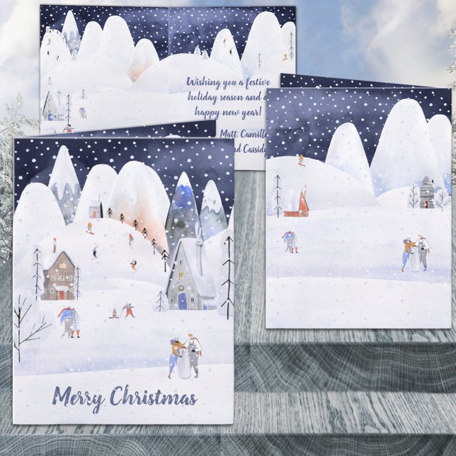 Snowy Mountain Ski Village Holiday Merry Christmas (Snowy Mountain Ski Village Holiday Merry Christmas Wraparound Graphics Inside Folded Card)