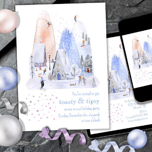 Snowy Mountain Ski Village Holiday Party 2 Invitation