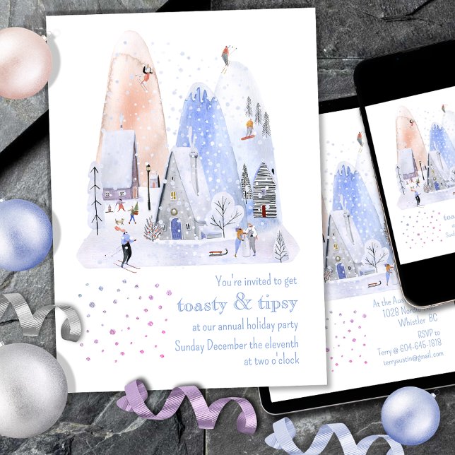 Snowy Mountain Ski Village Holiday Party 2 Invitation (Creator Uploaded)