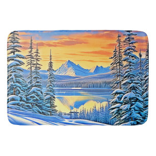 Snowy Mountain Sunset Glow Bath Mat