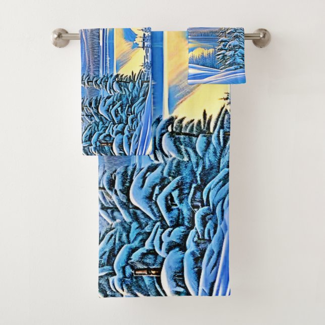 Snowy Mountain Sunset Glow Bath Towel Set (Insitu)