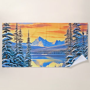 Snowy Mountain Sunset Glow Beach Towel