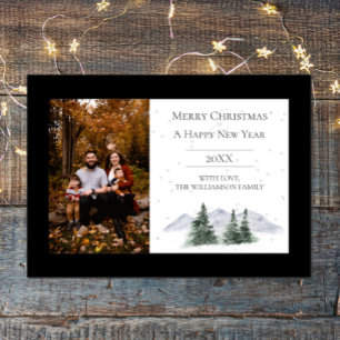 Snowy Mountain Top   Black Photo Holiday Card