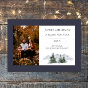 Snowy Mountain Top Blue Photo Holiday Card