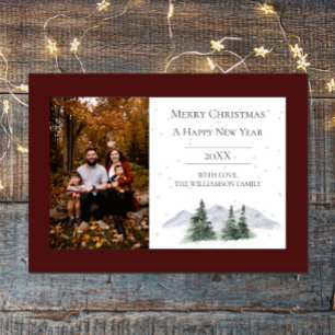 Snowy Mountain Top Red Photo Holiday Card