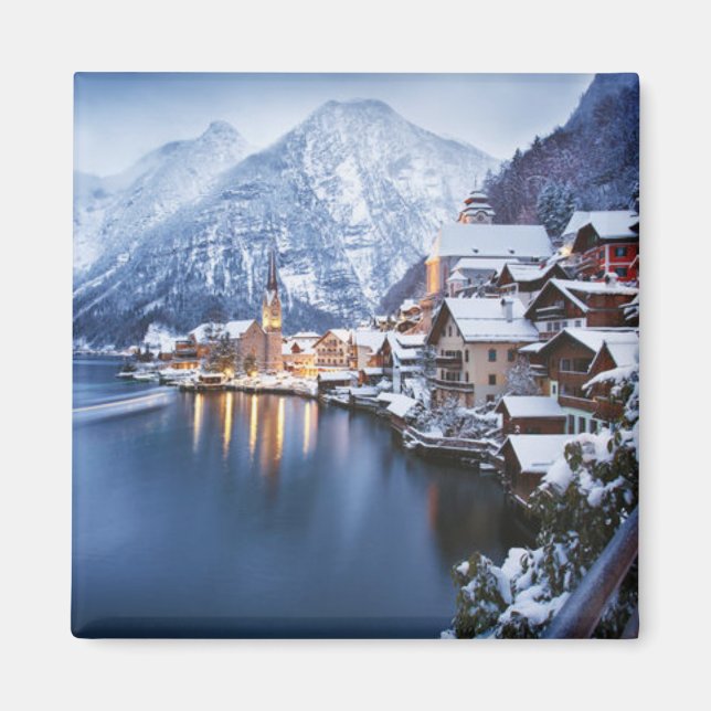 Snowy Mountain Town Winter  Magnet (Front)