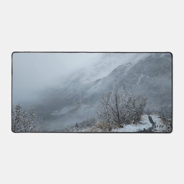 Snowy Mountain Trail Winter Landscape Desk Mat (Front)