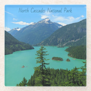 Snowy Mountain Turquoise Lake in Washington Glass Coaster