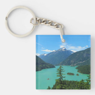 Snowy Mountain Turquoise Lake in Washington Key Ring
