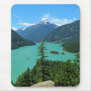 Snowy Mountain Turquoise Lake in Washington Mouse Mat