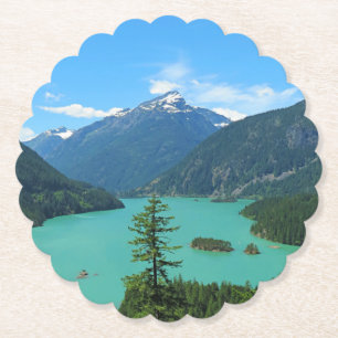 Snowy Mountain Turquoise Lake in Washington Paper Coaster
