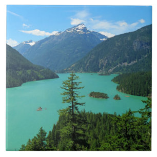 Snowy Mountain Turquoise Lake in Washington Tile