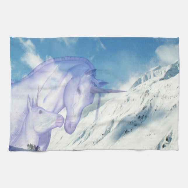 Snowy Mountain Unicorn Winter Fold Tea Towel (Horizontal)