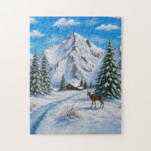 Snowy Mountain Valley Postcard Jigsaw Puzzle