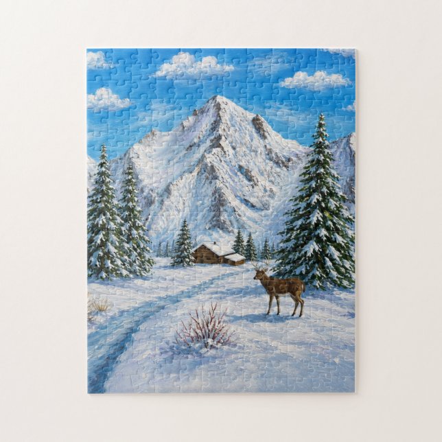 Snowy Mountain Valley Postcard Jigsaw Puzzle (Vertical)