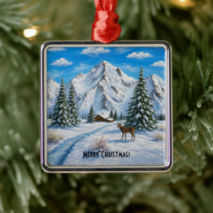 Snowy Mountain Valley Premium Square Ornament