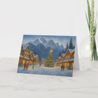 Snowy Mountain Village Christmas Card