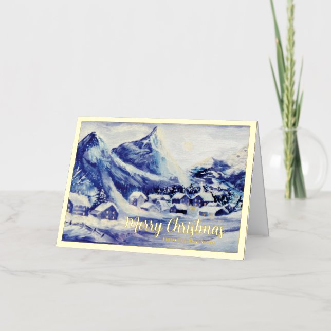 Snowy Mountain Village Christmas Foil Holiday Card (Front)