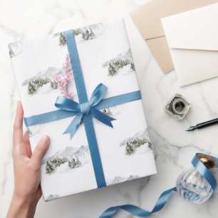 Snowy Mountain Watercolor Christmas Wrapping Paper