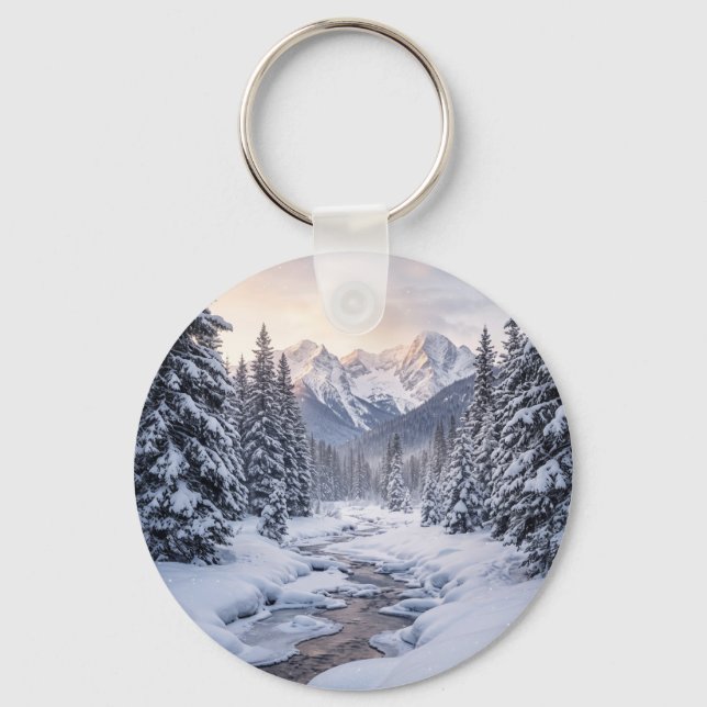 Snowy Mountain Winter Key Ring (Front)