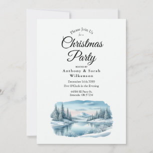 Snowy Mountain Winter Lake Christmas Party Invitation