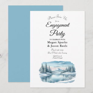 Snowy Mountain Winter Lake Engagement Party Invitation