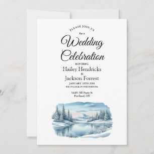Snowy Mountain Winter Lake Wedding Invitation