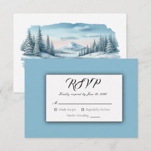 Snowy Mountain Winter Lake Wedding RSVP Card